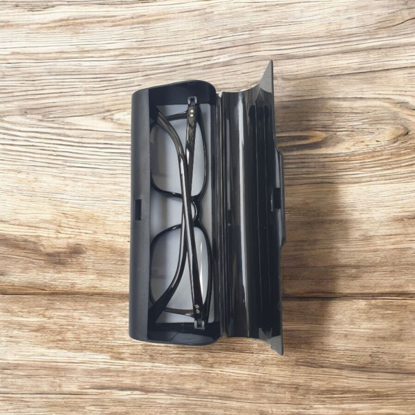 2-in-1 Unisex Casual Full Rim Rectangular Frame Glasses with Anti-Blue Light PC Lenses Plus Solid Portable Matte Black Color Water-Proof Eyeglass Case