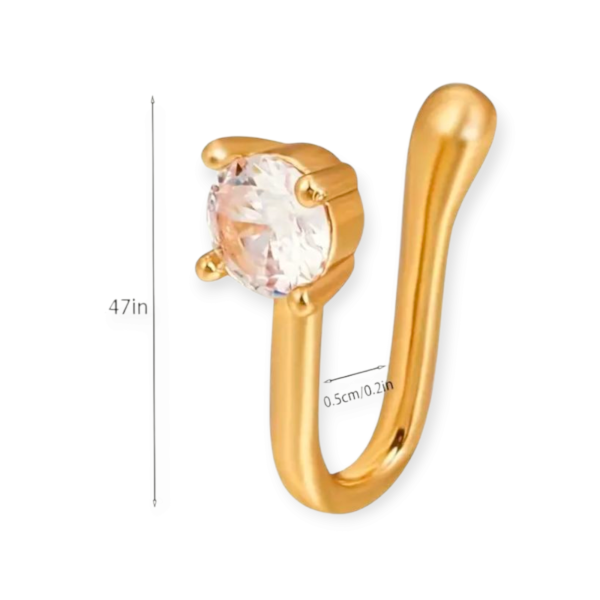 Vintage-Inspired Faux-Piercing Nose Ring with Solitaire Cubic zirconia - Zinc Alloy, No Plating, Clip-On Design for Everyday Wear